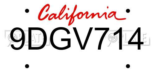 9DGV714 California License Plate