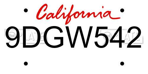 9DGW542 California License Plate