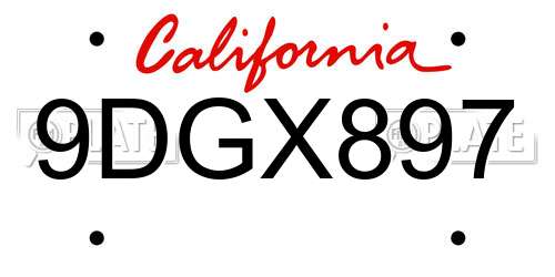 9DGX897 California License Plate