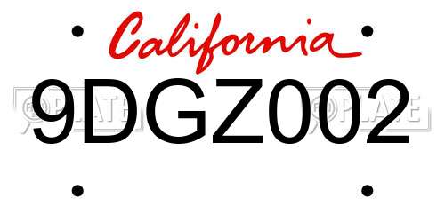 9DGZ002 California License Plate