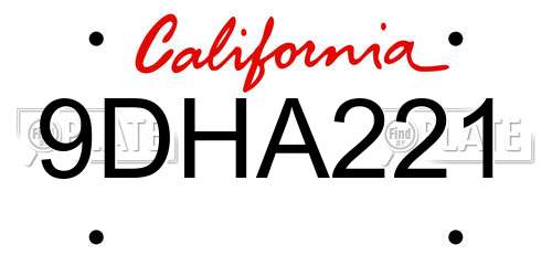 9DHA221 California License Plate