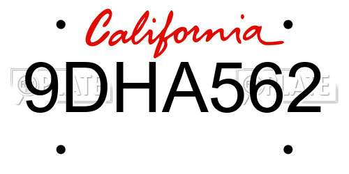 9DHA562 California License Plate