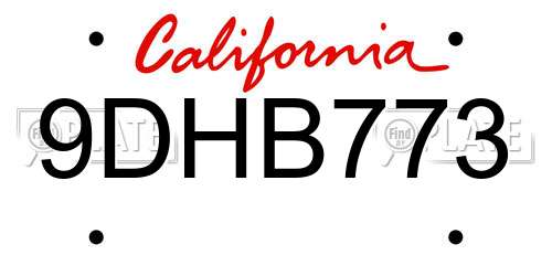9DHB773 California License Plate