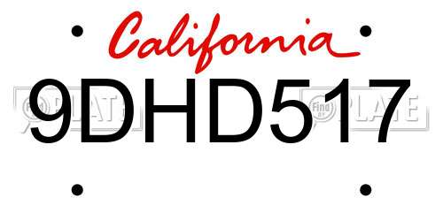 9DHD517 California License Plate