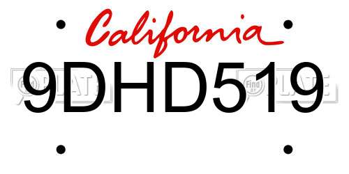 9DHD519 California License Plate
