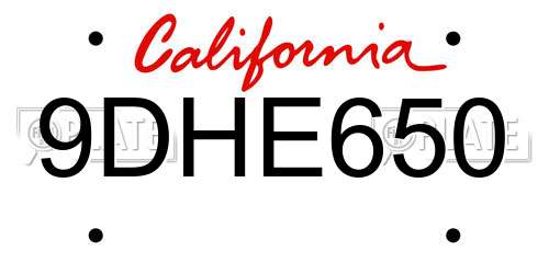 9DHE650 California License Plate