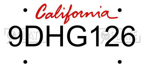 9DHG126 California License Plate