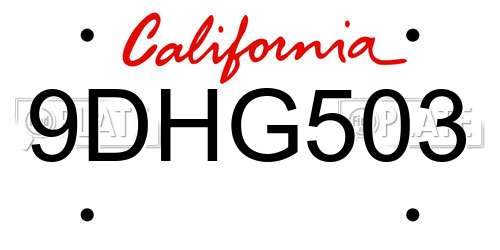 9DHG503 California License Plate
