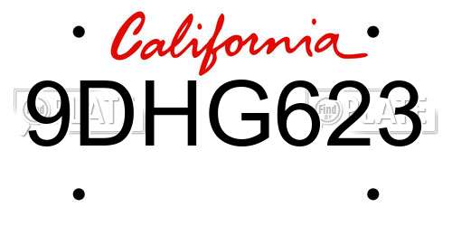 9DHG623 California License Plate