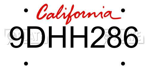 9DHH286 California License Plate