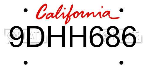 9DHH686 California License Plate