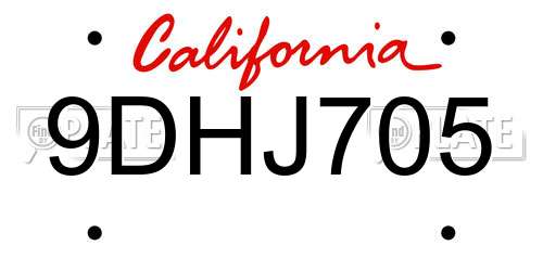 9DHJ705 California License Plate