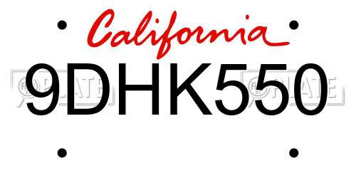 9DHK550 California License Plate