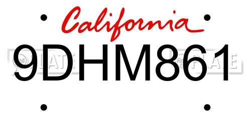 9DHM861 California License Plate