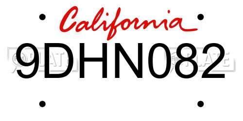 9DHN082 California License Plate