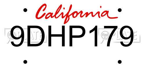 9DHP179 California License Plate