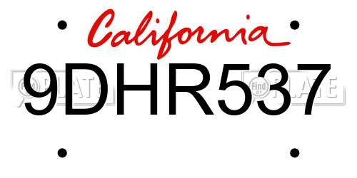 9DHR537 California License Plate
