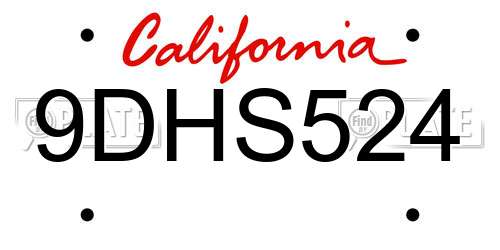 9DHS524 California License Plate