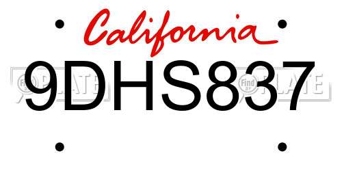 9DHS837 California License Plate