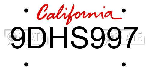 9DHS997 California License Plate