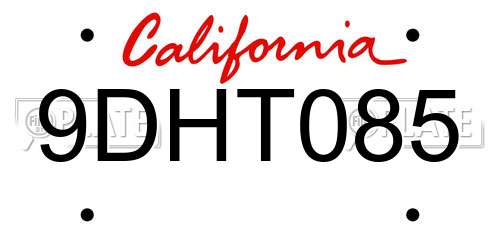 9DHT085 California License Plate