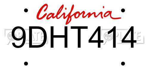 9DHT414 California License Plate