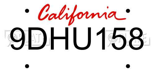 9DHU158 California License Plate