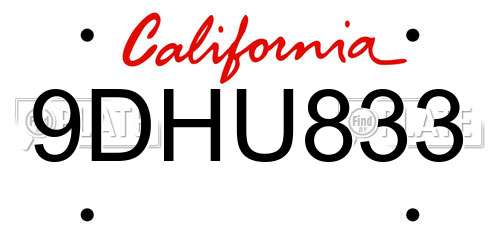 9DHU833 California License Plate