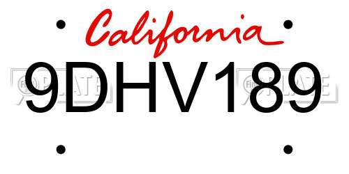 9DHV189 California License Plate