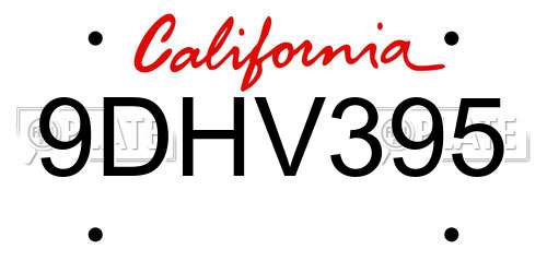 9DHV395 California License Plate