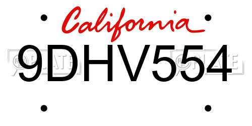 9DHV554 California License Plate