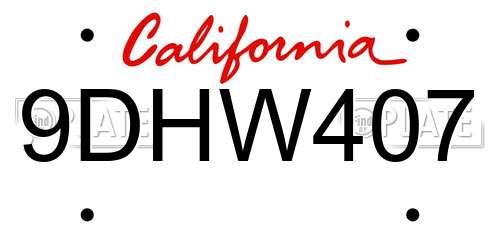 9DHW407 California License Plate