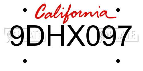 9DHX097 California License Plate