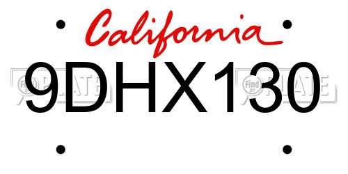 9DHX130 California License Plate