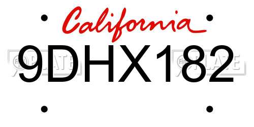 9DHX182 California License Plate