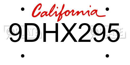 9DHX295 California License Plate