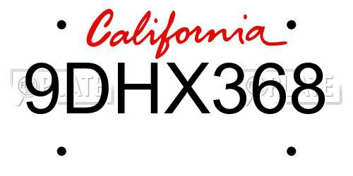 9DHX368 California License Plate