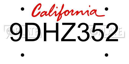 9DHZ352 California License Plate