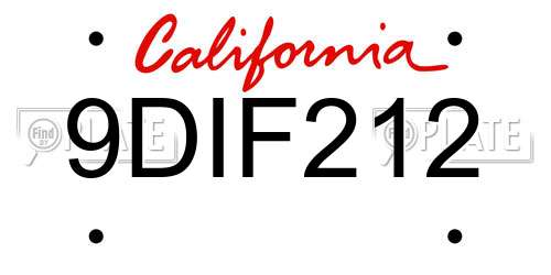 9DIF212 California License Plate