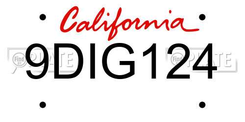 9DIG124 California License Plate