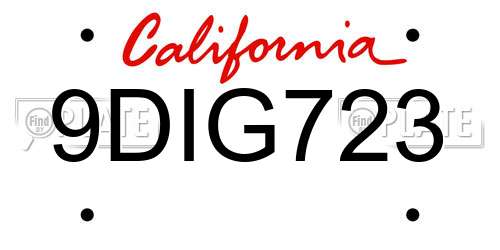 9DIG723 California License Plate