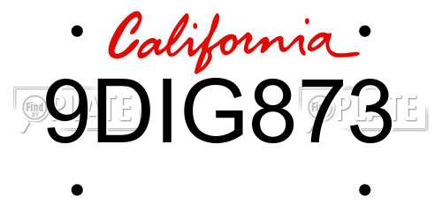 9DIG873 California License Plate
