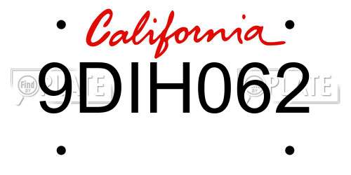 9DIH062 California License Plate