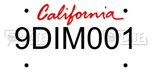 9DIM001 California License Plate