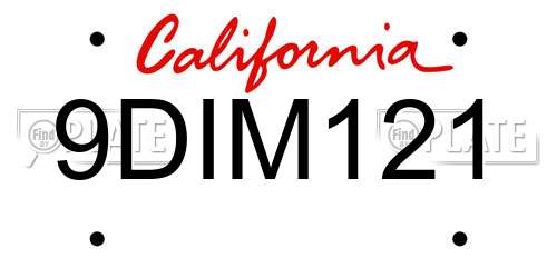 9DIM121 California License Plate