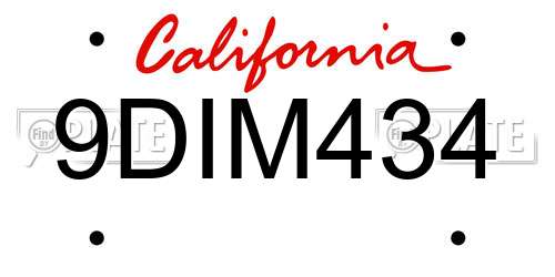 9DIM434 California License Plate