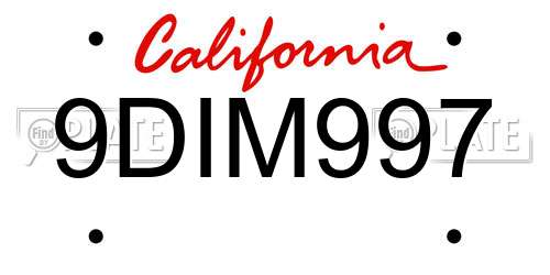 9DIM997 California License Plate