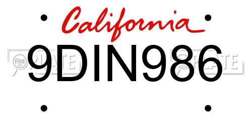 9DIN986 California License Plate