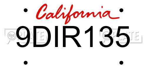 9DIR135 California License Plate
