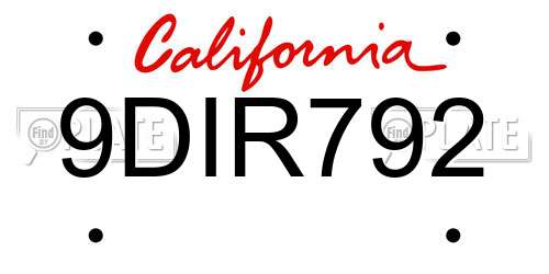 9DIR792 California License Plate